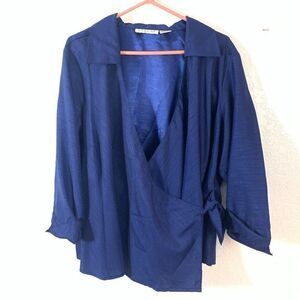 Clearance 1/2 off -Selene Royal Blue Faux Wrap Dressy Top 3X